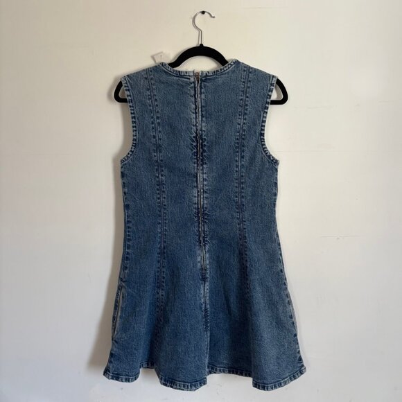 NWT Abercrombie & Fitch Mila High-Neck Blue Denim Mini Dress - Size Large Petite - Picture 2 of 6